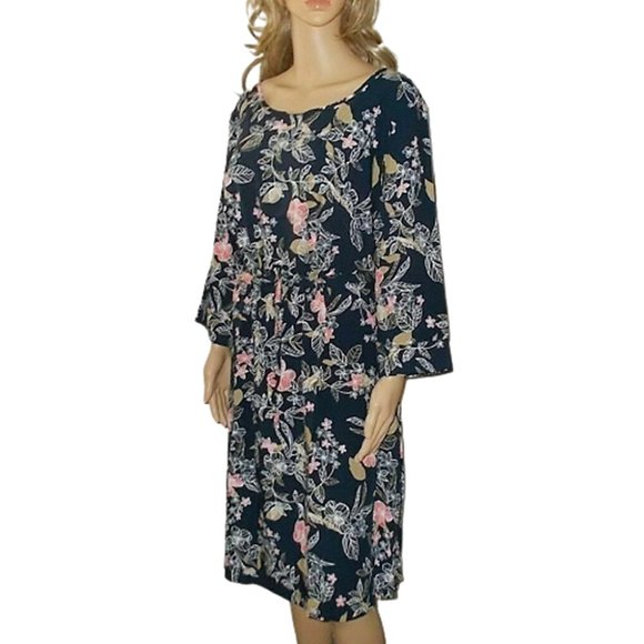 FIRM PRICE Woman Within 18 20 NEW Navy Floral Dress Final Price - Picture 2 of 4